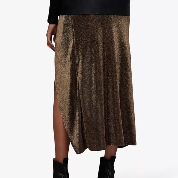 All Saints Sami metallic front-knot woven midi skirt - Picture 6 of 7